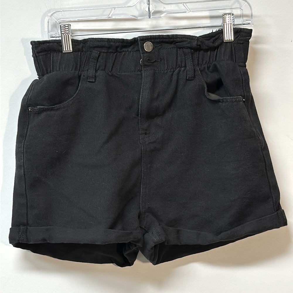 Denim Blvd Los Angeles Denim Jean Shorts Size Med Black Elastic Waist Cuffed